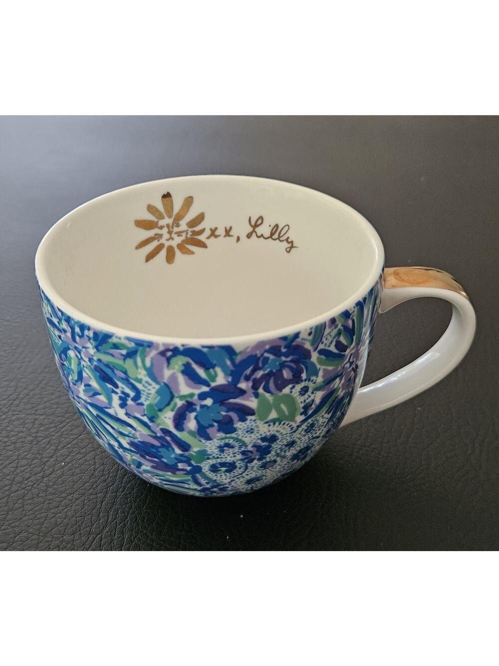 Lilly Pulitzer Coffee Mug 12oz Blue Mauve Allover Floral Print Coastal Grandma